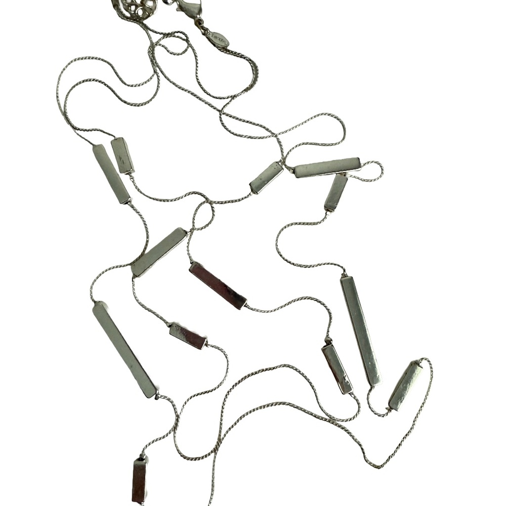 Chico's Silver Tone Modern 2 Strand Long Necklace Womens Contemporary Minimalist